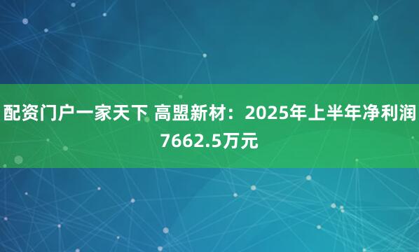 配资门户一家天下 高盟新材：2025年上半年净利润7662.5万元
